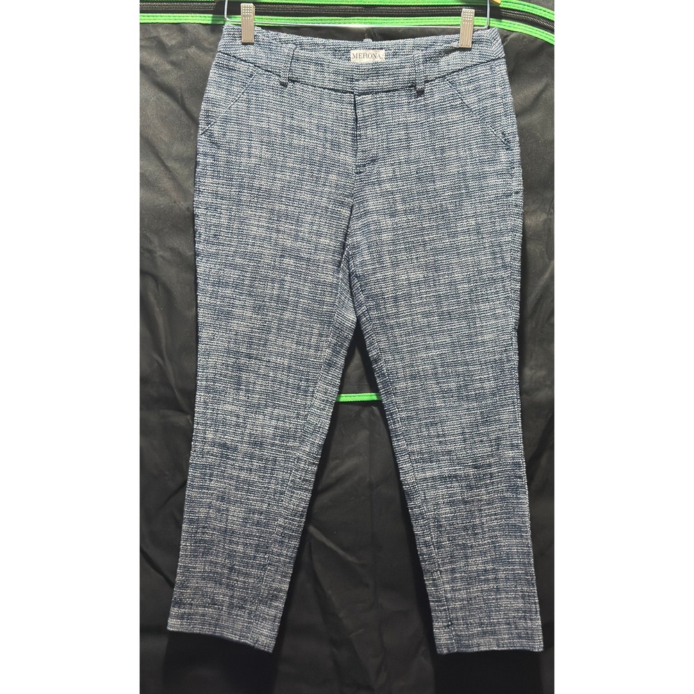 Size 2 - Merona Blue White Textured Ankle Pants Slim Tapered Dress Trousers
